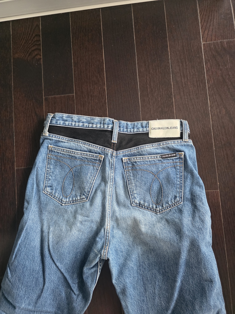 Calvin Klein Blue Straight-Leg Jeans with Black & White Knee Panels - Picture 10 of 11